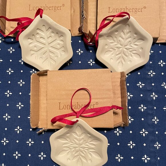 Set of 3 Longaberger Snowflake Cookie Mold Ornaments in Original Boxes - Picture 1 of 3